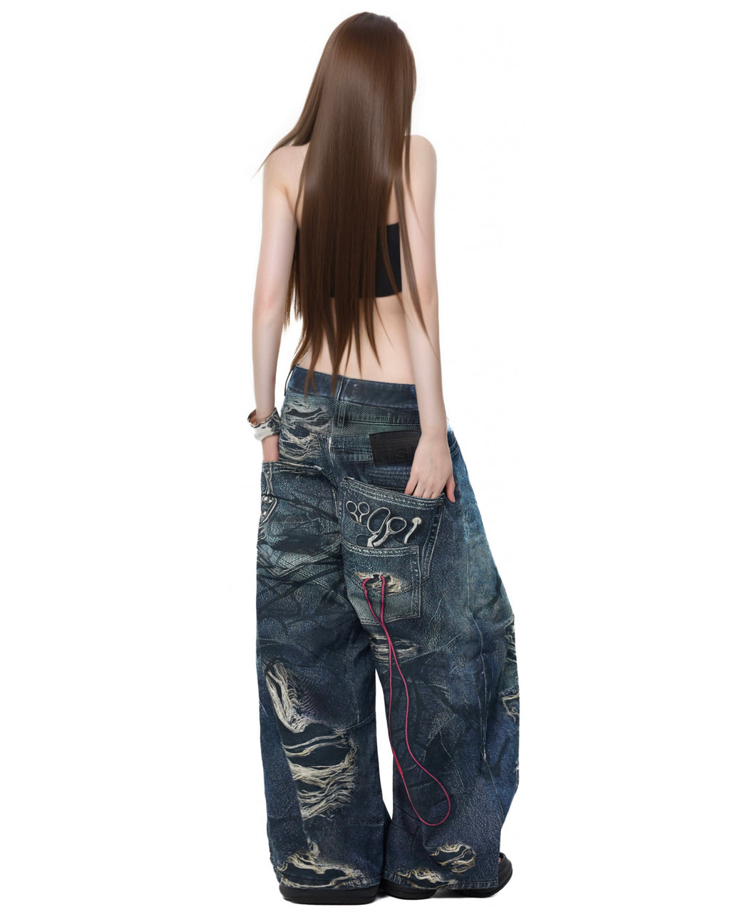 PRINTER RIPPED JEANS