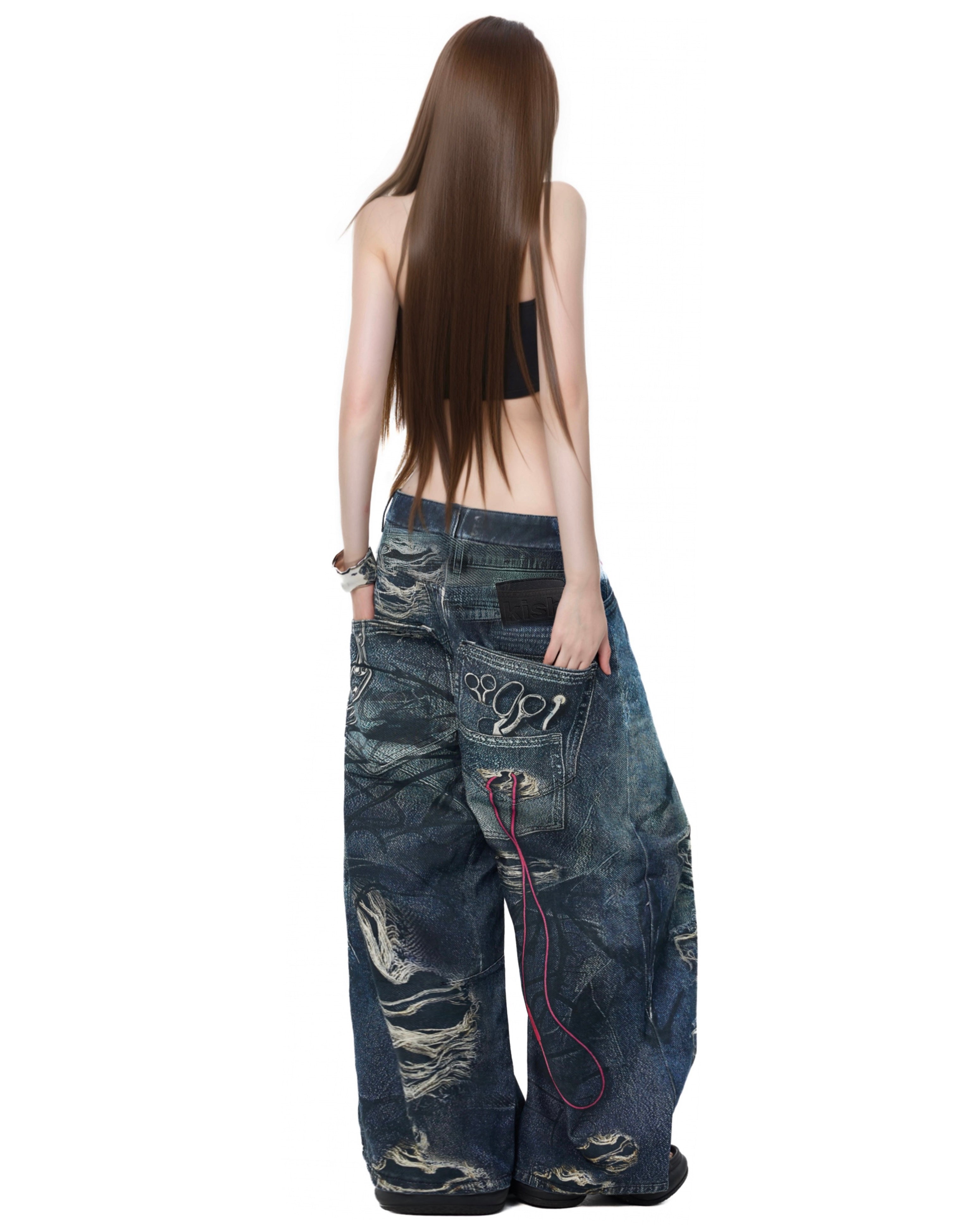 PRINTER RIPPED JEANS