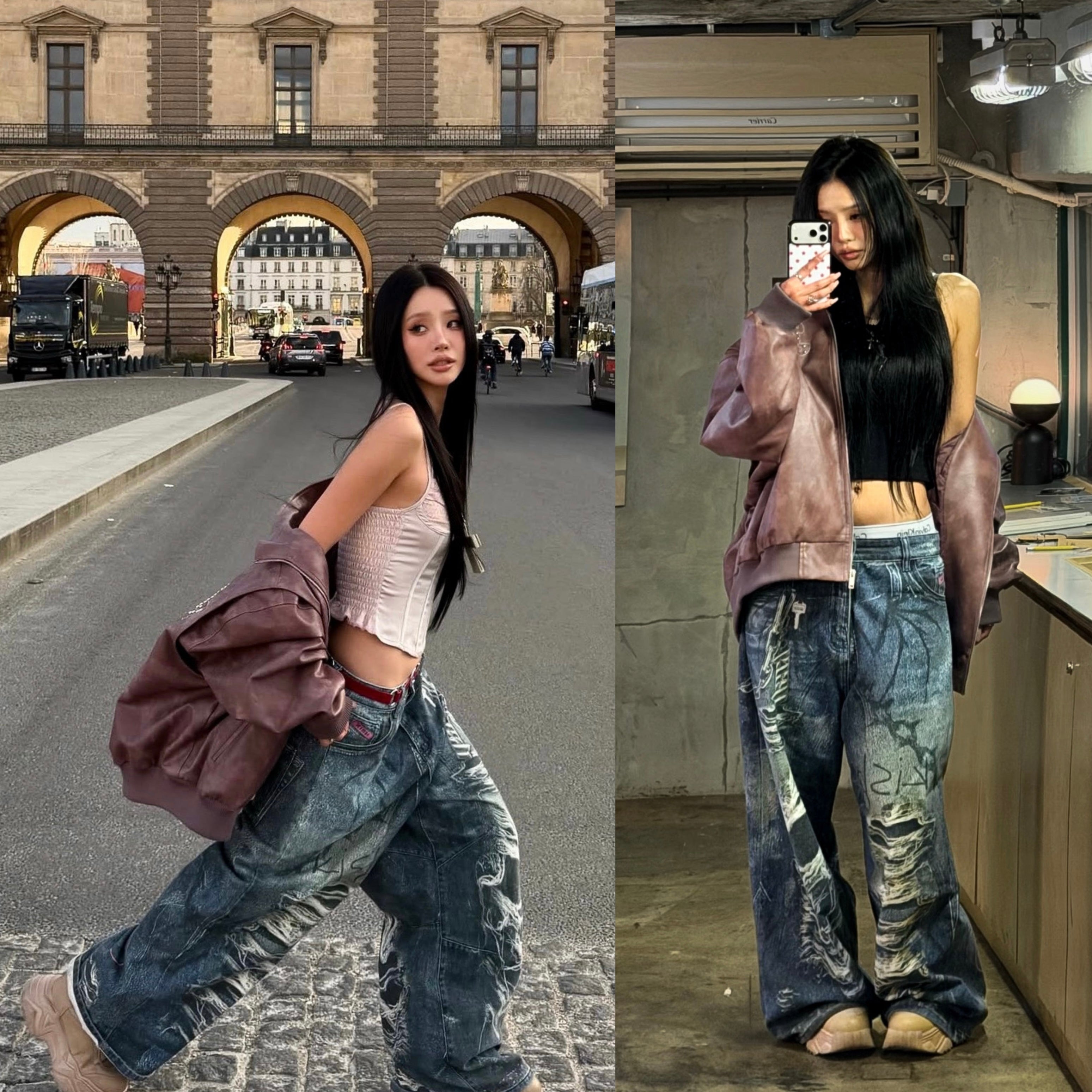 PRINTER RIPPED JEANS