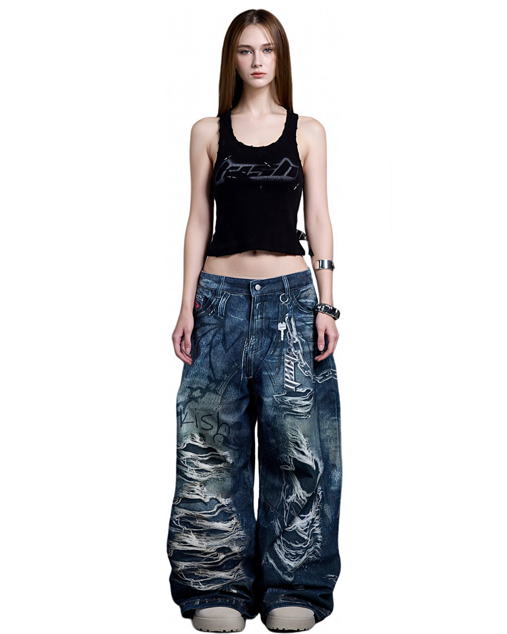 PRINTER RIPPED JEANS