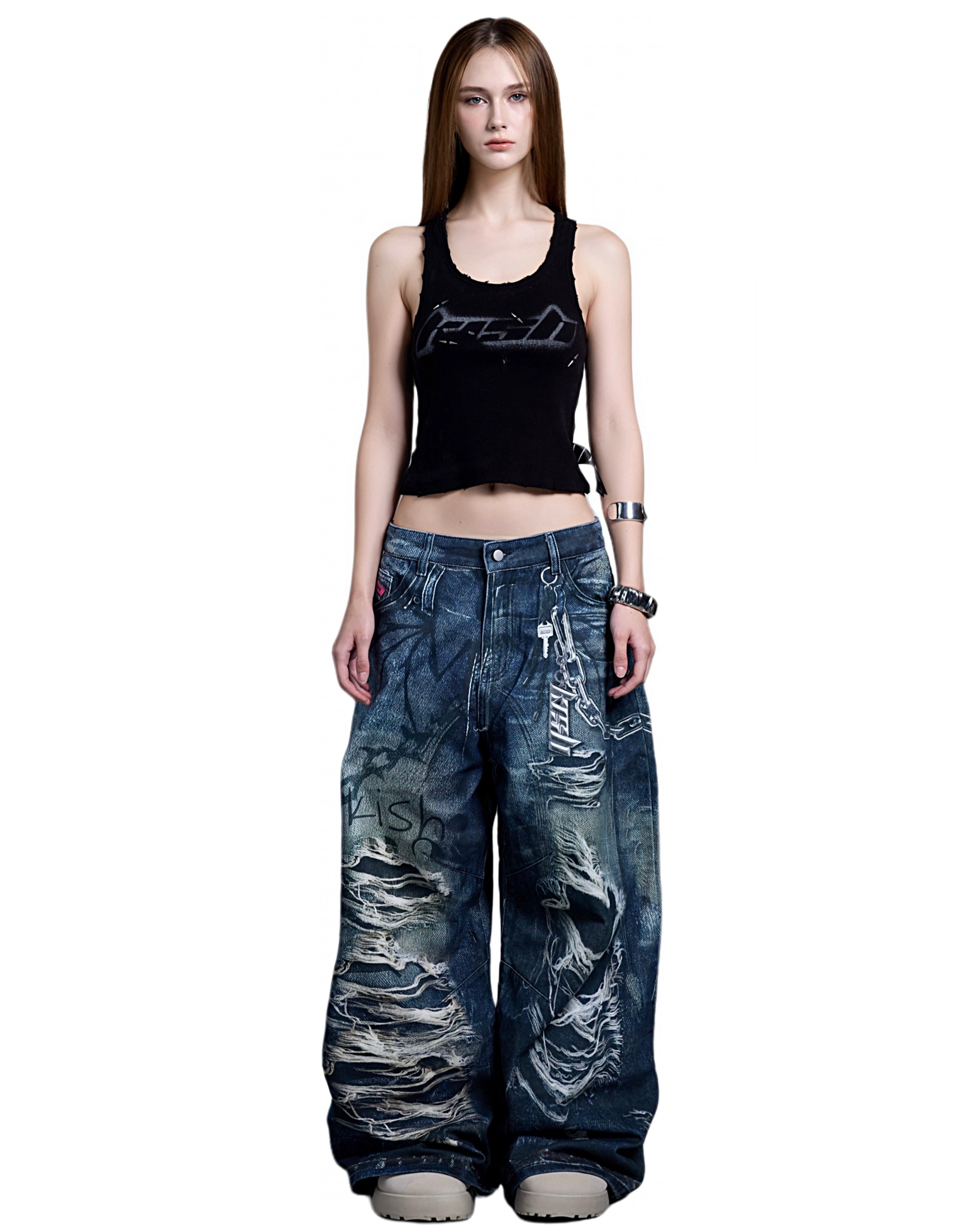 PRINTER RIPPED JEANS