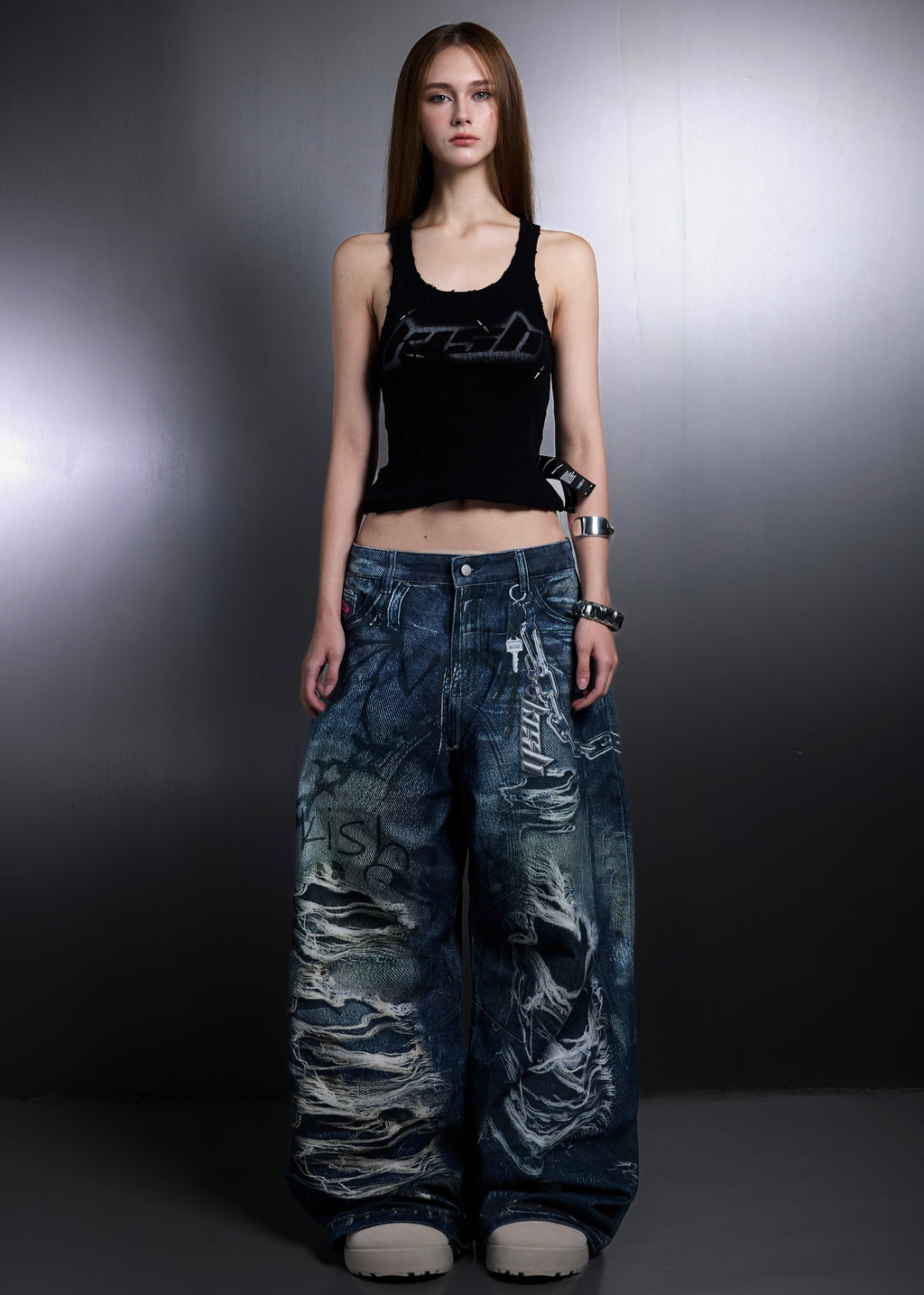 PRINTER RIPPED JEANS