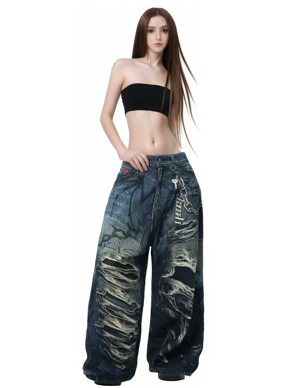 PRINTER RIPPED JEANS