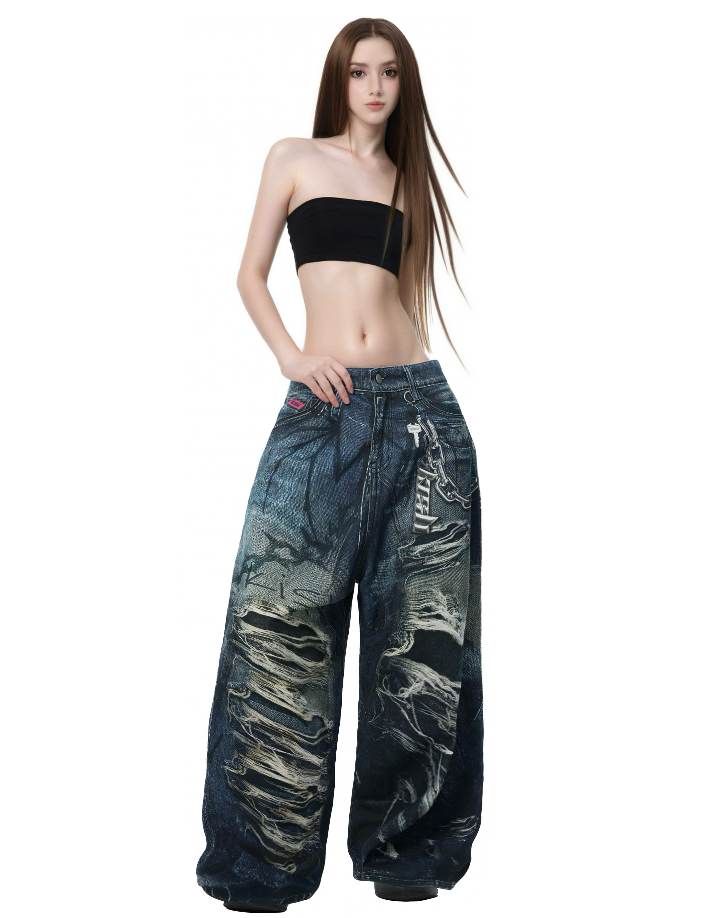 PRINTER RIPPED JEANS