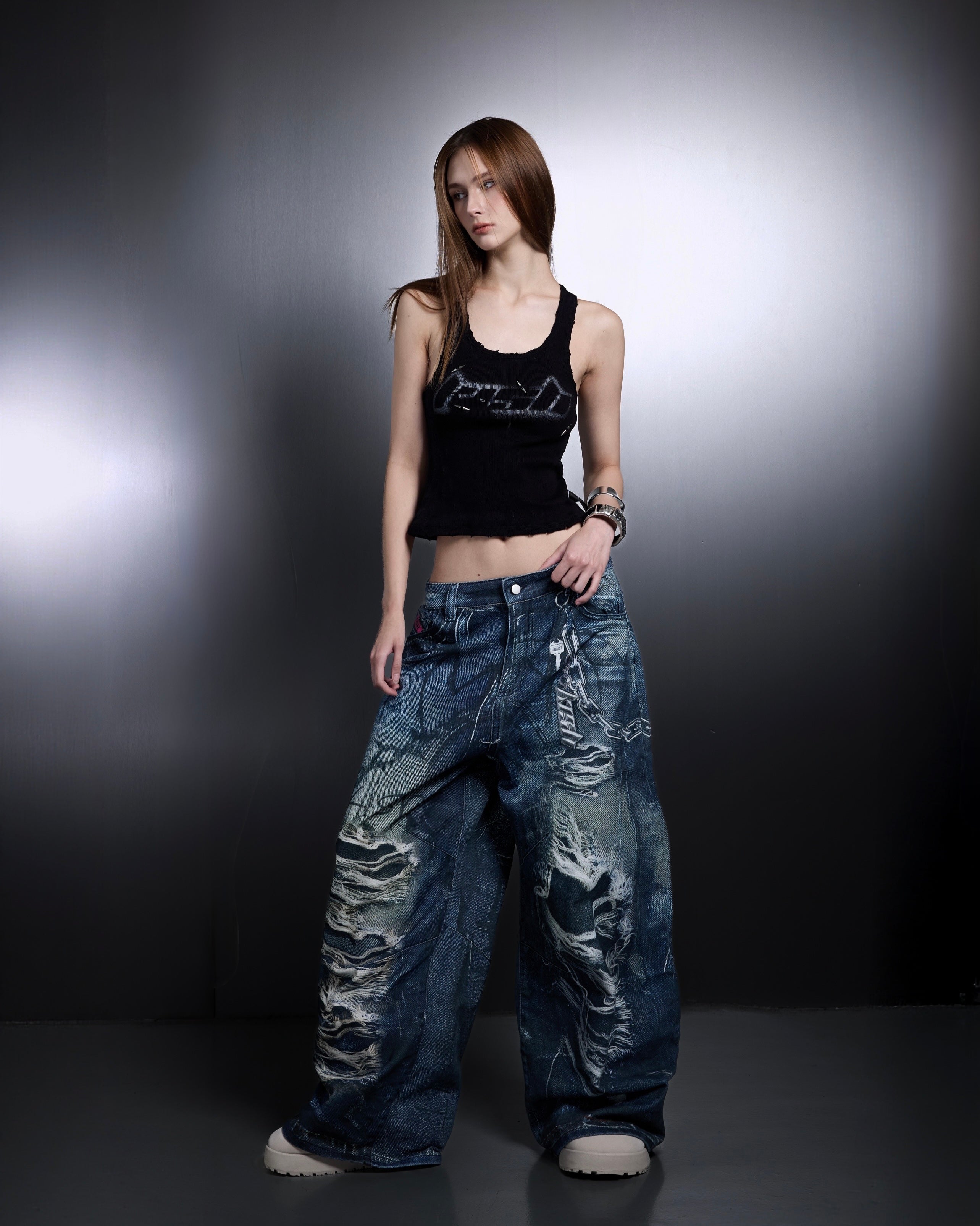 PRINTER RIPPED JEANS