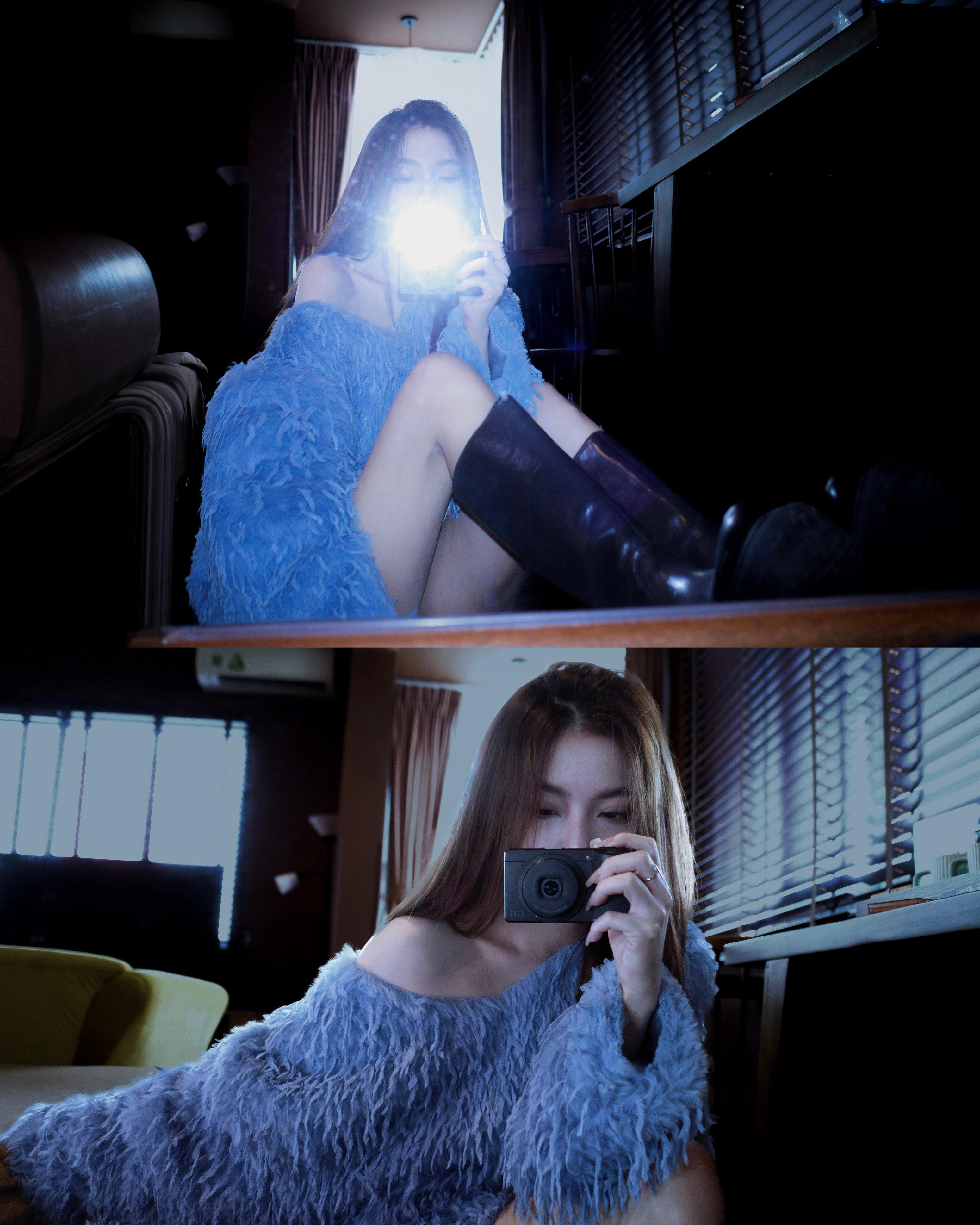 BLUE FEATHER FUR SWEATER